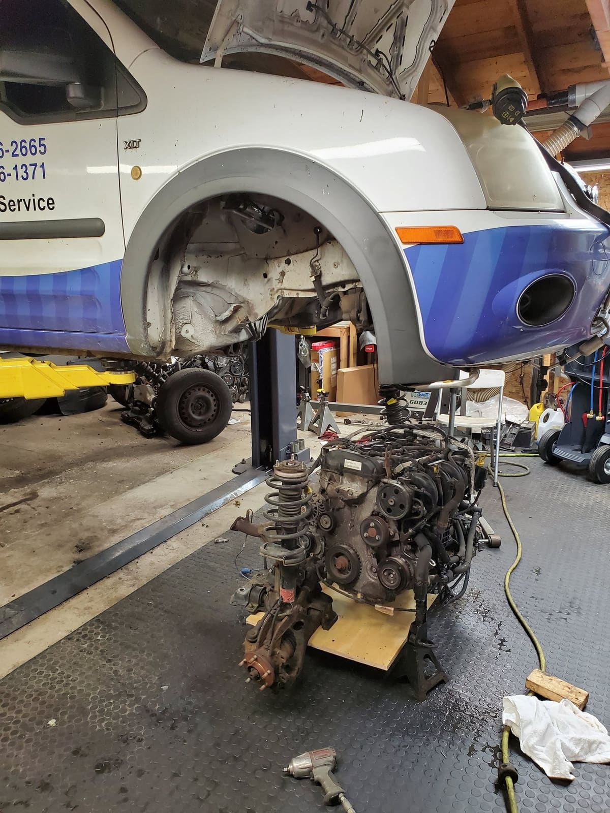 Engine replacement, powertrain removed
